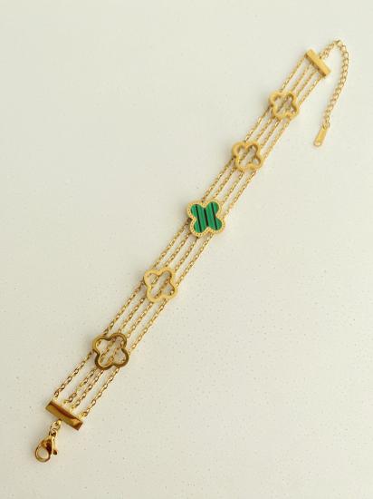Yeşil yonca dört zincirli gold çelik kolye 16+6cm