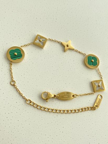 Yeşil yonca motif gold çelik bileklik 16+6cm