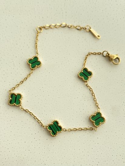 Yeşil yonca motif gold çelik bileklik en 1 cm 16+6cm